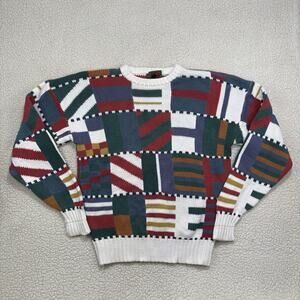 Vintage 90s Boston Traders Grandpa Sweater Funky Geometric Patchwork Size XL